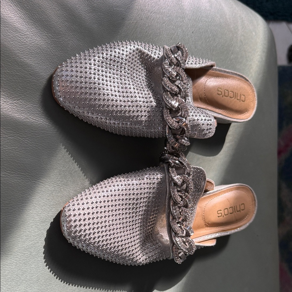 Chico's Sparkling Silver Chain Mules